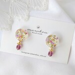小さなお花×チェコビーズピアス/イヤリング（パープル）