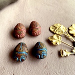 【2ペア4コセット】JIRI＊IVANA#czech beads#チェコビーズ　scarab19✖️13㍉　beige picasso/pink  beige picasso/blue