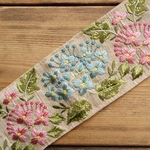 85㎝カット済み【インド刺繍リボン】シルク　リボン　りぼん【アイボリー×ライトブルー・ピンク】