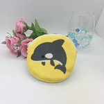 【海の仲間達】ふわふわポーチ(Dｶﾝ付き)　黄色シャチ×チンアナゴ