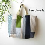 64☆彡色々リネンパッチトートバッグ＊お買い物・お散歩に＊帆布・一点物