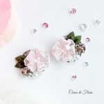 八重桜のピアス/イヤリング　つまみ細工　正絹羽二重　シルク