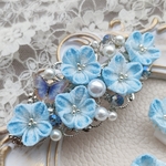 ネモフィラ　バレッタ　つまみ細工