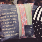 ネイティヴ柄オルテガ柄男前バスロールサインステンシルデニムリメイククッションカバー