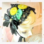 ヘッドドレス　レモン　リーフ　水玉　黒　ロリィタ