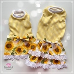 ダックス用🐕夏のみ販売🌻スカートの段数選べます♡ひまわり✖️ギンガムチェックワンピース👗
