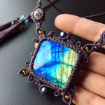 labradorite × copper pink opal  / macrame amulet #マクラメネックレス#