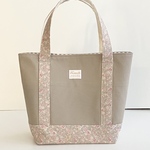 帆布トートバッグ　帆布グレージュ×YUWA綿麻・小花柄