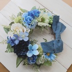 爽やかな初夏に!青いお花たちのリース  (約29cm)父の日のプレゼント　リモート部屋　玄関リース　結婚祝い　新築祝い　誕生祝い