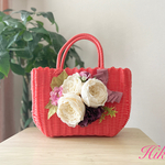 華やかお花のフラワーカゴバッグ（Mサイズ）〜オレンジ