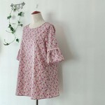【送料無料】ピンク系の花柄☆フリル袖チュニック