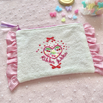 ハートフラワー刺繍のフリルポーチポーチ