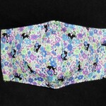 【即納】【改良版】綿◆ブルーパープル系の小花・黒猫◆立体　インナー　布　カバー　マスク 