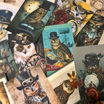 (再販×12)🎩Steampunk🦉梟のポストカードセット＊葉書＊コラージュ素材＊メッセージカードにも♪