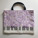 レッスンバッグ ゆめかわユニコーン柄 紫 ラメリボン ピアノ鍵盤音楽絵本バック
