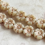 【10㍉ 10個】ハワイアン＊white & pink gold＊チェコビーズ＊白＊ホワイト＊ピンクゴールド＊ハイビスカス＊フラワー＊花