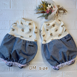 新作‼️犬服！小型犬DＭサイズ  オリーブ柄🫒 バルーンワンピ ース /リボン/レース/ナチュラル(パープル&ピンク1点ずつ) 