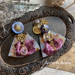 3way❁⃘vintage button𓆸⋆*ブルーパープル＆ジュエル❁⃘インド刺繍リボン❁⃘ピアス＊イヤリング