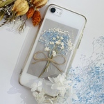 【数量限定】夏色　ブルー　水色　全機種対応　かすみ草　ミニブーケ　インナーシート　クリアケース　iFace スマホ