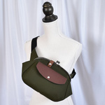 ☆前ポケット付き☆がまぐちボディバッグ・丸・ダークグリーン