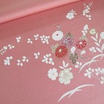 🐇桃色 京友禅 花模様 正絹付け下げ 丹後ちりめん No.12【100cm×37cm】反物より裁断 和布 生地 はぎれ リメイク素材 silk100%