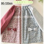 2色♡半袖/長袖☆90-120cm 小花柄　くすみカラー＊コットン　リボン　女の子　おしゃれ　ピンク　ブルー　レース