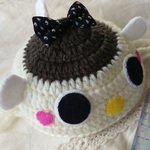 ☆ふぐさん☆ネコちゃんのぼうし☆一点もの！！☆オフホワイト☆リボンつき☆フェルト手縫い☆猫ねこ帽子☆フグさん？☆動物シリーズ☆お魚シリーズ？☆