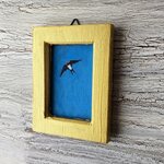 小さな絵画「燕」油彩・原画・壁掛け・独立スタンド付き