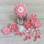 つまみ細工髪飾り　七五三のかんざしセット   *パッチンピン*ピンク*桃色*桜 *日本髪 *卒業式 *袴 *十三詣