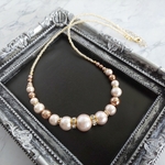 コットンパールとチェコパールのネックレス（ピンク×ブラウン）（ギフトラッピング無料）