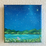 アクリル画　水辺の蝶々