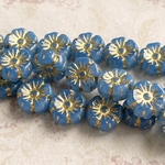  【10㍉ 10個】ハワイアン＊blue & gold＊チェコビーズ＊花＊ハイビスカス＊ブルー＊青