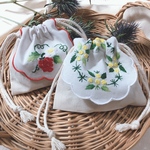 レトロ　ミモザとイチゴ刺繍レース ミニ巾着