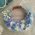 Lune Bonheur＜hortensia＞＊紫陽花のハーフムーンリース＊プリザーブドフラワー＊お花＊ギフト＊結婚祝い＊新築祝い＊お誕生日祝い