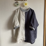 リネンの縦切り替えリブプルオーバーバイカラー