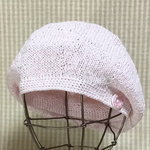 SALE🌟杢調コットンヤーンで編んだシンプルフォルムのボタン付きタラリン♪ベレー帽/ベビーピンク/再販