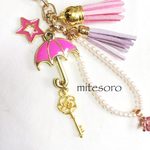 umbrella pink☆雨上がりの空☆バッグチャーム☆パステルタッセル