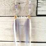 ❤︎一粒ピアス＊スミレ色＊大人フェザー＊キレイ系天然石ロングピアス