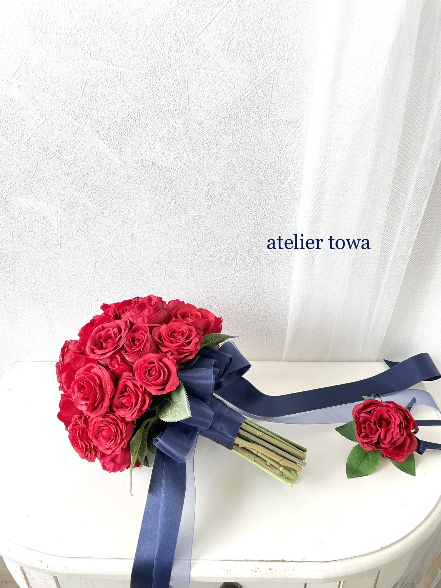 赤薔薇のブーケ ブートニアセット ウェディングブーケ - atelier towa