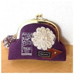 ガマ口ポーチmini　パープル×レース花