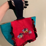 linenワンハンドルポーチ◉patchwork刺繍◉ミニトート◉ミニバック