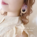 レースフラワー×ラタン ピアス/イヤリング