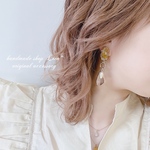 ミモザ×ガラスチャーム ロング ピアス/イヤリング