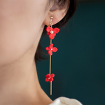 連なる花ピアス/イヤリング（赤）