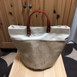 ハンドル本革・帆布・麻(ジュート)マルシェバッグ