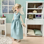 リカちゃん服：くすみブルーのカシュクールワンピース（22サイズ）