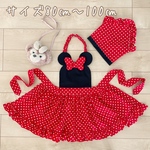 フリルたっぷりエプロンドレス♡red　サイズ80、90、100㎝　ドット柄　子供エプロン　赤　ぷっくりリボン　おままごと　女の子　