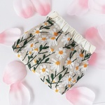 コットン リネン デイジー 刺繍 マーガレット ポーチ  バネ口ポーチ　バネポーチ　