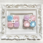 ❤️再販❤️ ヴィンテージ ★おはじきボタンの紫陽花　ピアス　イヤリング　 レトロ　レトロポップ　昭和レトロ　ファンシー　メルヘン　チェコビーズ