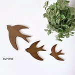 【再販×6】つばめ オーナメント ★ ツバメ ウォールデコ　幸せを運ぶ鳥 親子3羽セット❁⃘ ウォールナット